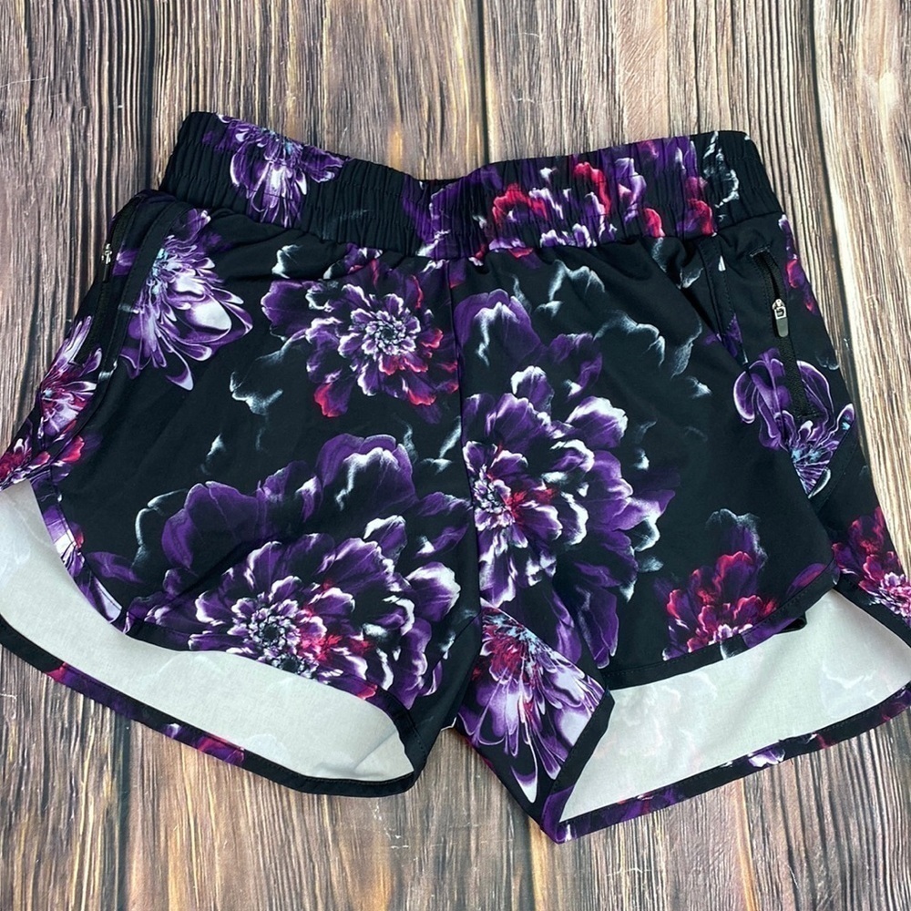 Avia Black Floral Running Shorts- Size 4-6